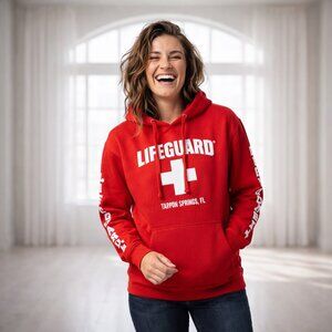 Officially Licensed LIFEGUARD Hoodie Tarpon Springs FL Red M Cotton Sweatshirt